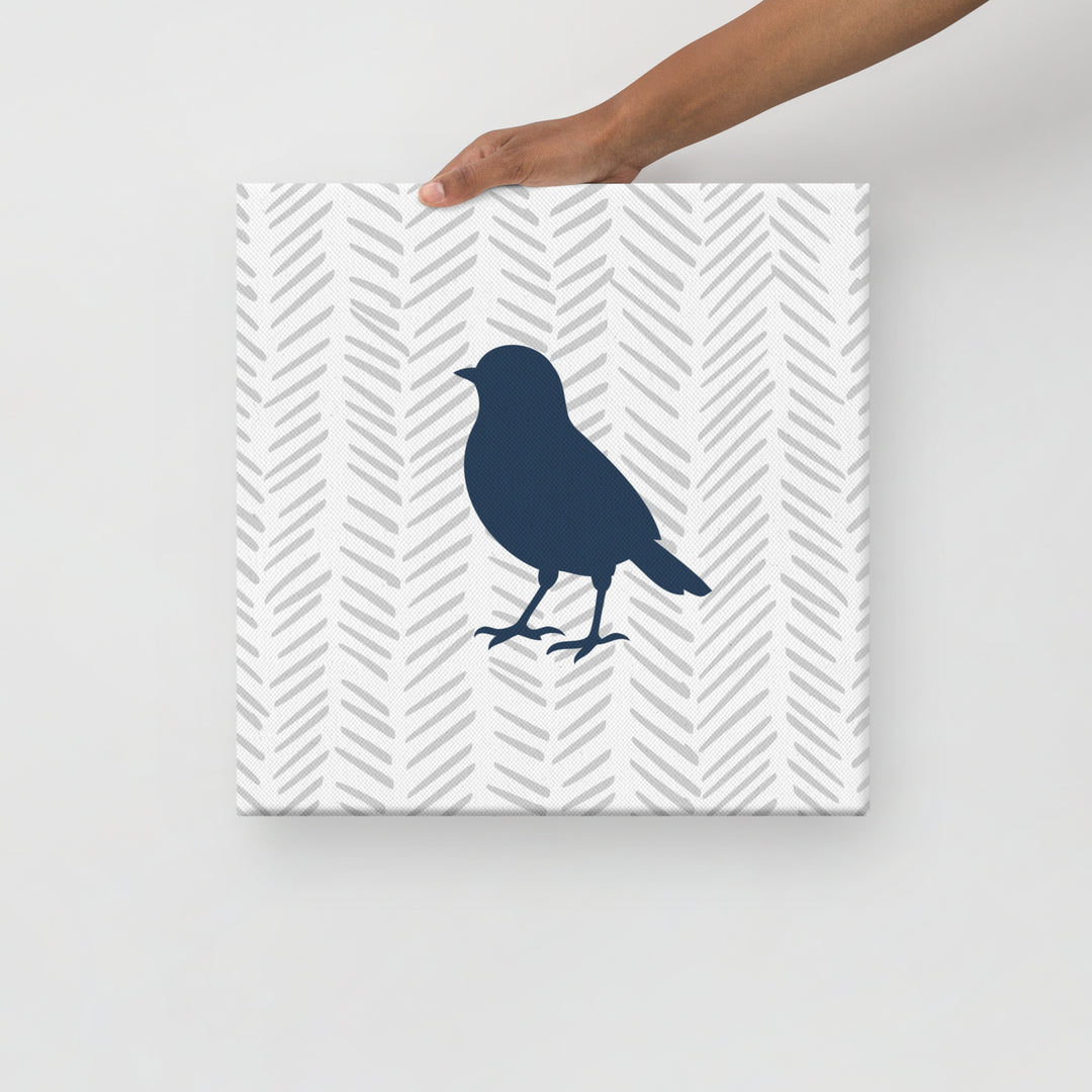 Small Bird Silhouette with Chevron Background - Canvas Print