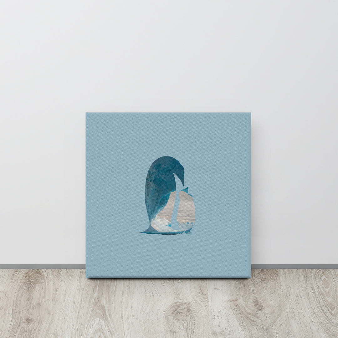 Reflections of the Wild - Penguin and Chick Within Glacial Arch Canvas