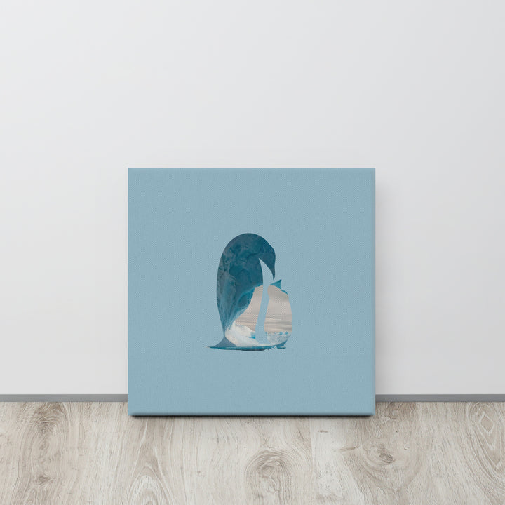 Reflections of the Wild - Penguin and Chick Within Glacial Arch Canvas