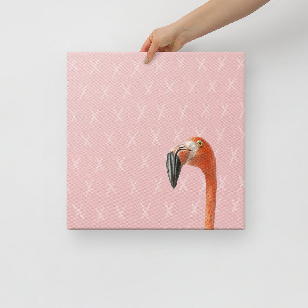 The Curious Flamingo Against Blush - Canvas Print