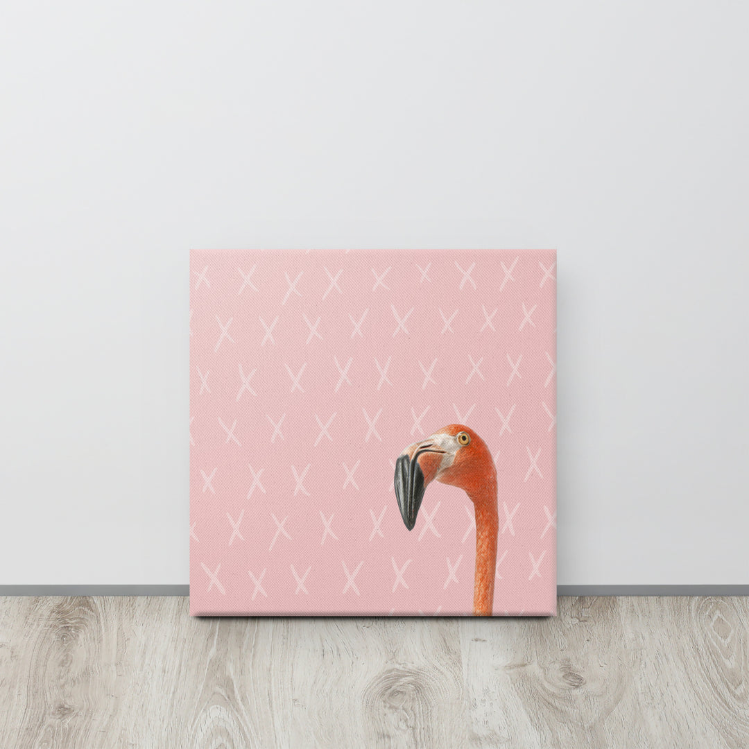 The Curious Flamingo Against Blush - Canvas Print