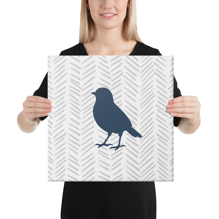 Small Bird Silhouette with Chevron Background - Canvas Print