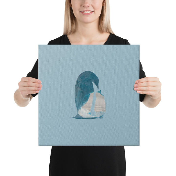 Reflections of the Wild - Penguin and Chick Within Glacial Arch Canvas