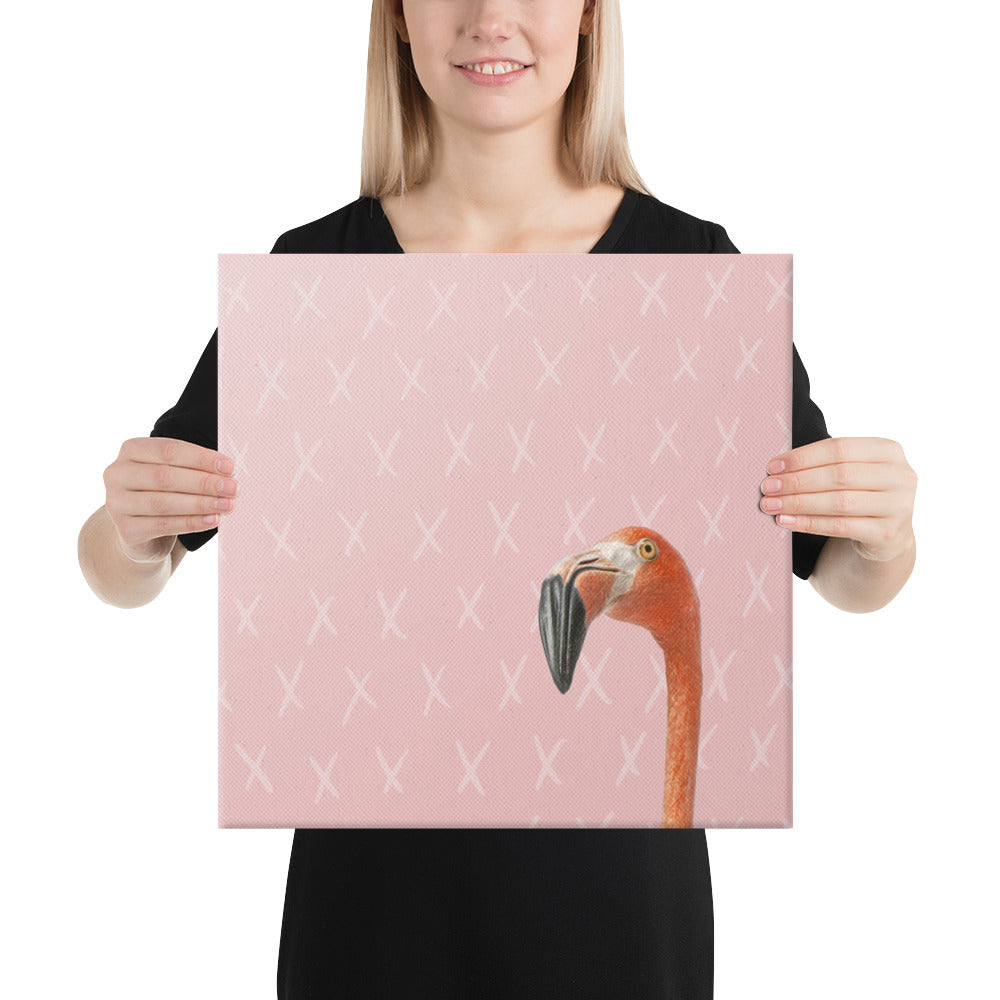 The Curious Flamingo Against Blush - Canvas Print