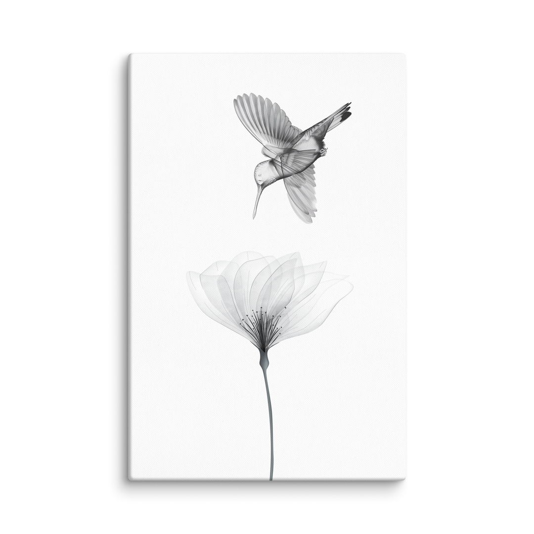 Translucent Harmony – Hummingbird and Bloom Canvas