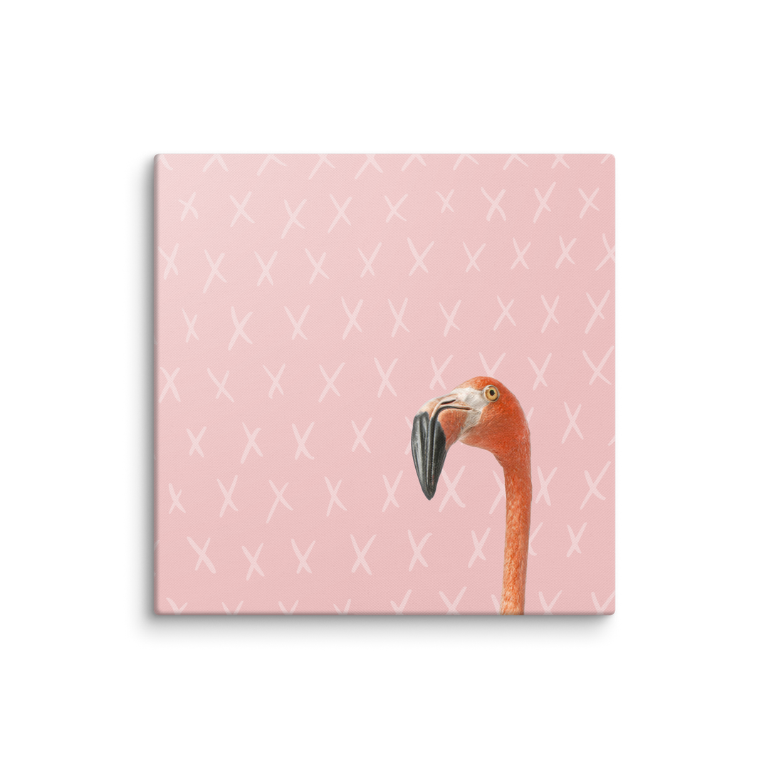 The Curious Flamingo Against Blush - Canvas Print