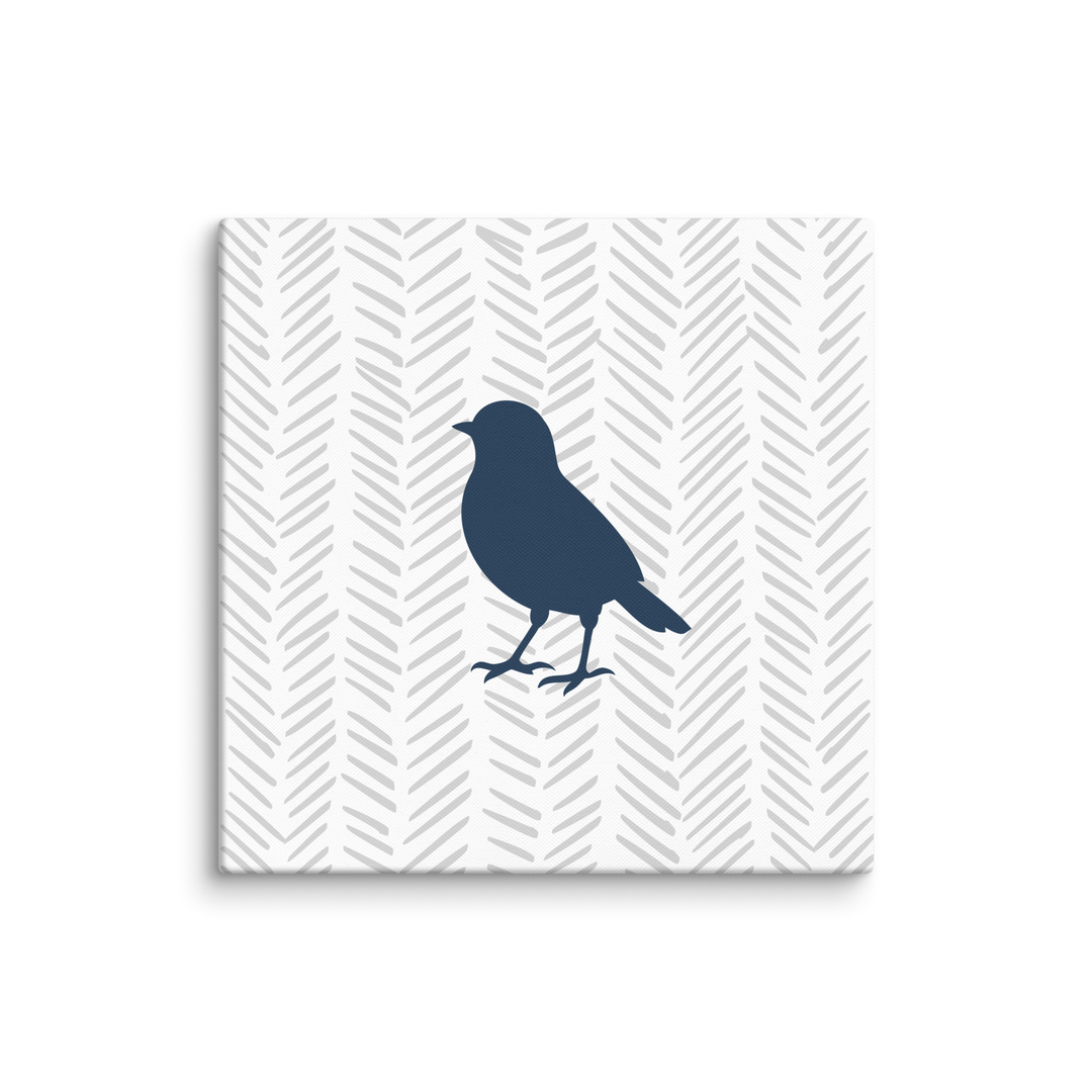 Small Bird Silhouette with Chevron Background - Canvas Print