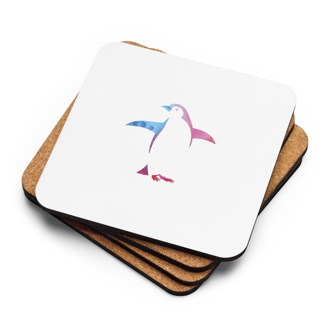 Watercolor Penguin on a White Cork-back Coaster (single)