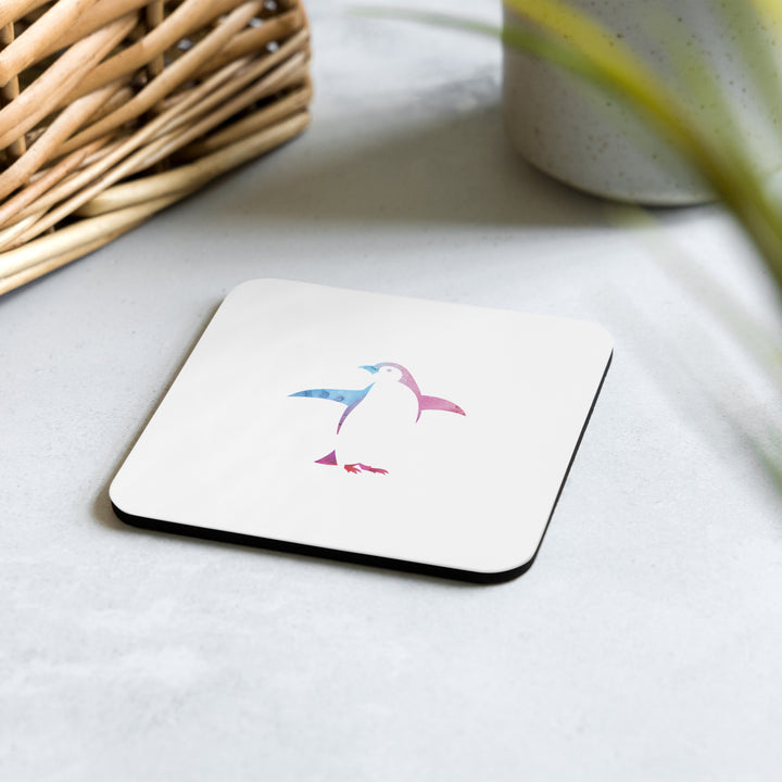 Watercolor Penguin on a White Cork-back Coaster (single)