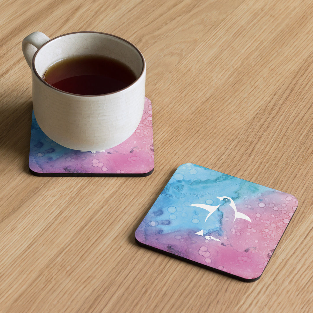 White Penguin on Watercolor Cork-backed Coaster (single)