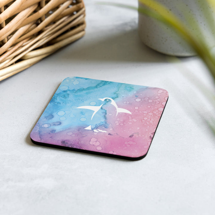 White Penguin on Watercolor Cork-backed Coaster (single)