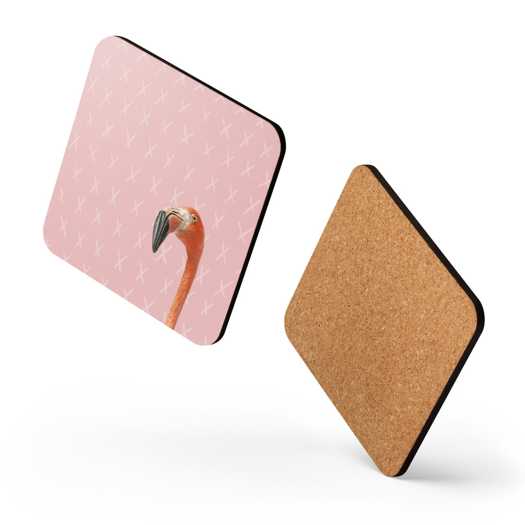 Curious Flamingo Cork-back Coaster (single coaster)