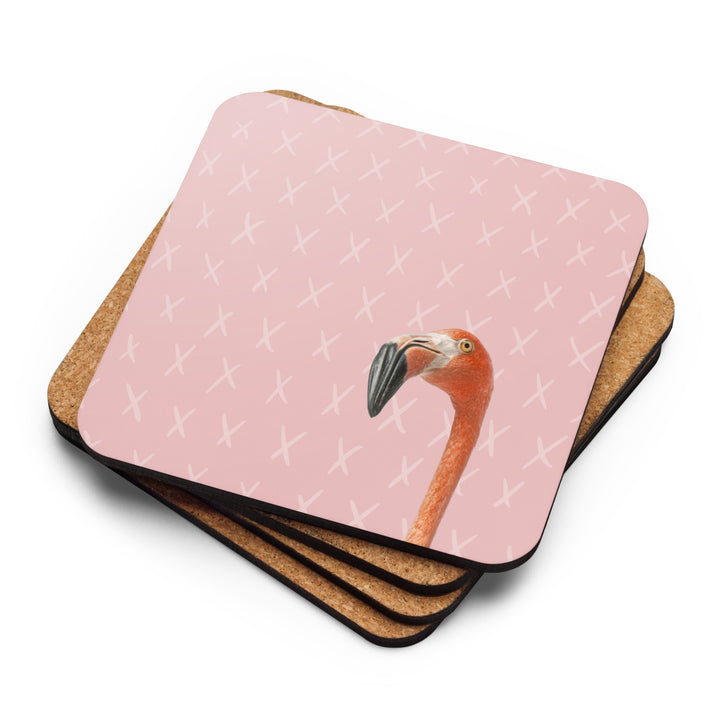 Curious Flamingo Cork-back Coaster (single coaster)