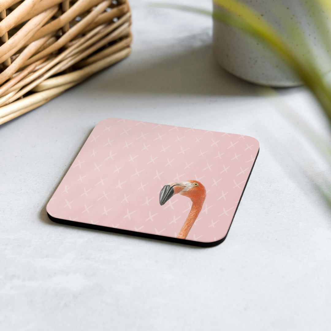 Curious Flamingo Cork-back Coaster (single coaster)