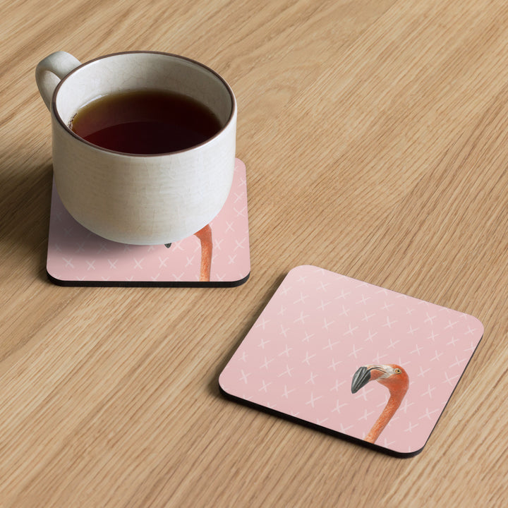 Curious Flamingo Cork-back Coaster (single coaster)