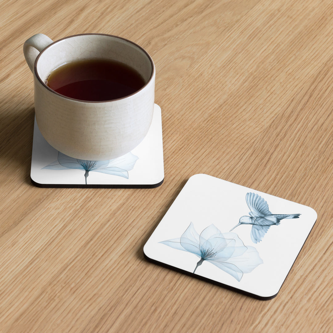 Translucent Harmony – Hummingbird and Bloom in Blue Coaster