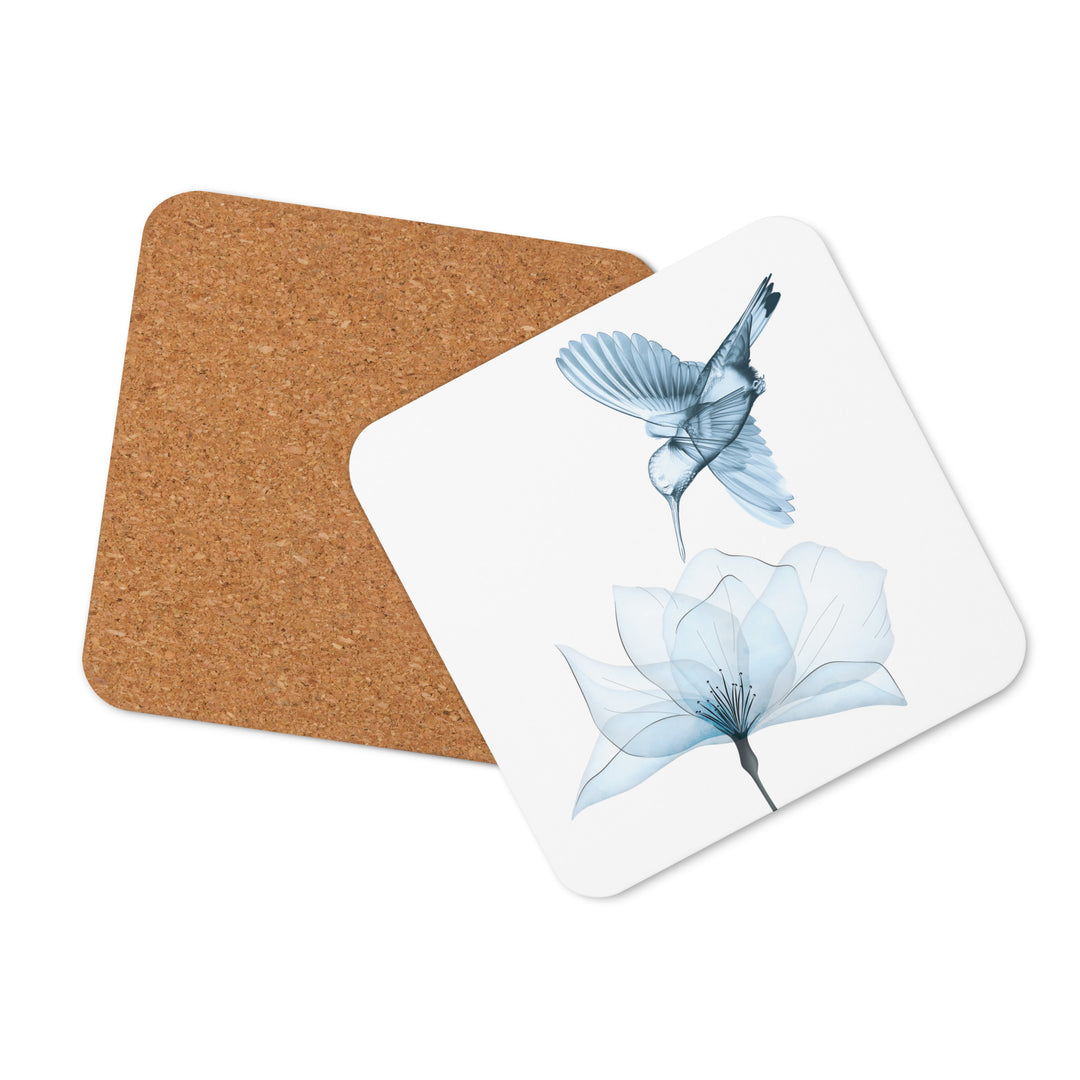 Translucent Harmony – Hummingbird and Bloom in Blue Coaster