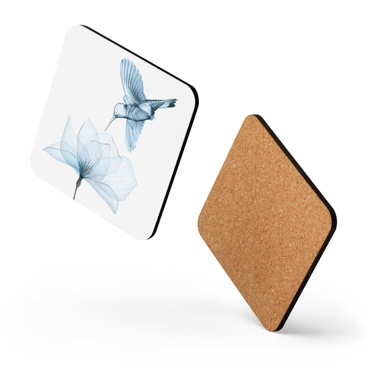 Translucent Harmony – Hummingbird and Bloom in Blue Coaster