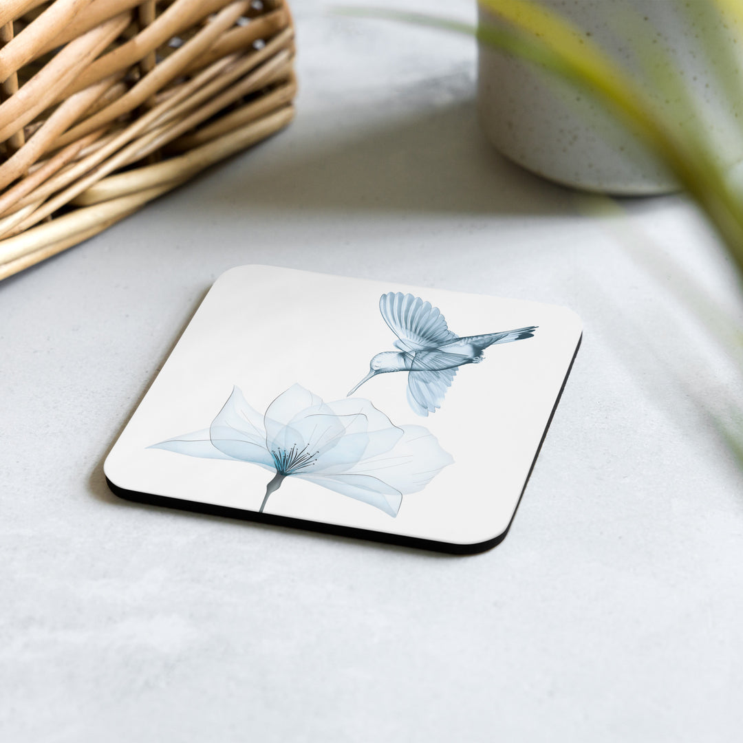 Translucent Harmony – Hummingbird and Bloom in Blue Coaster