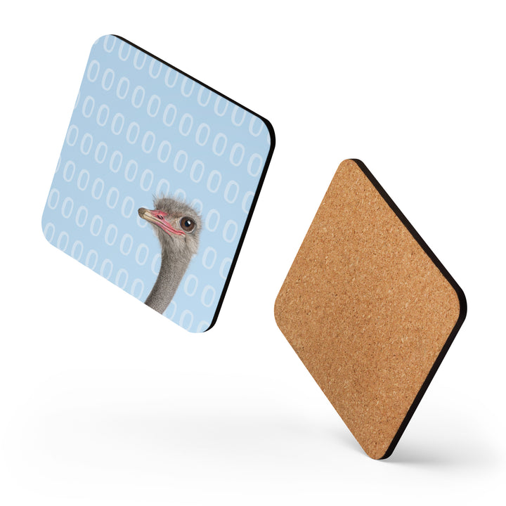 A Curious Ostrich - Blue Cork-backed Coaster