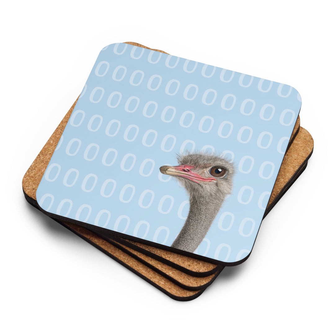 A Curious Ostrich - Blue Cork-backed Coaster