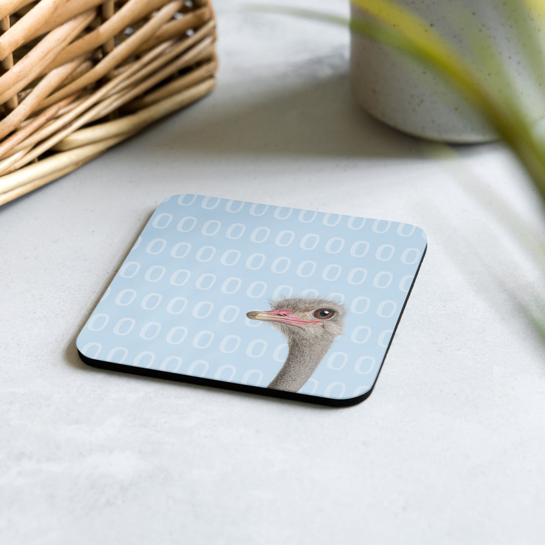 A Curious Ostrich - Blue Cork-backed Coaster