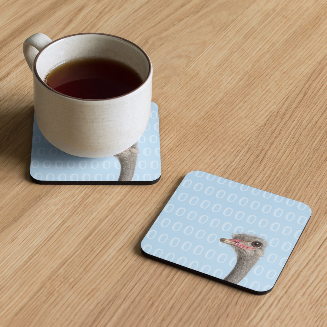 A Curious Ostrich - Blue Cork-backed Coaster