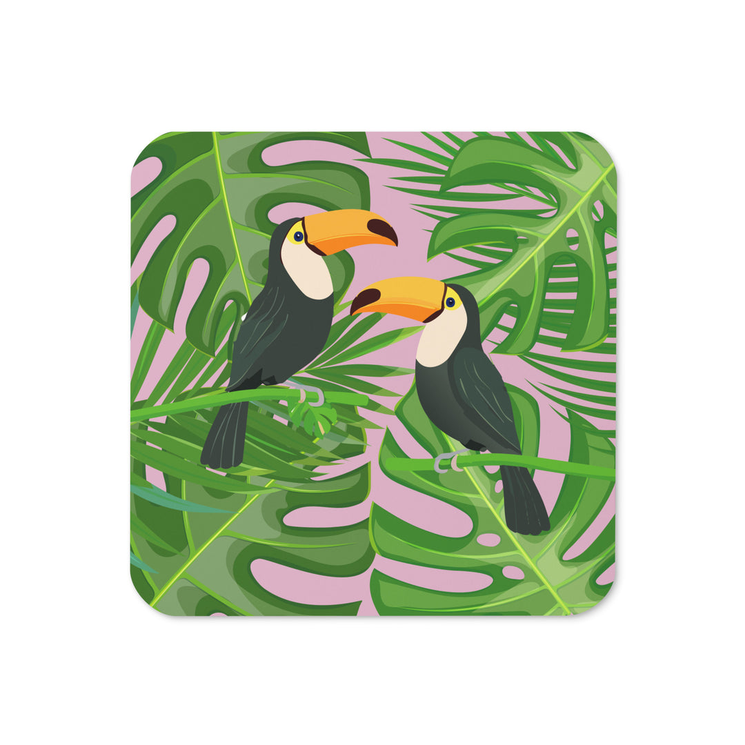 Tropical Toucans and Lush Leaves - Cork-backed coaster