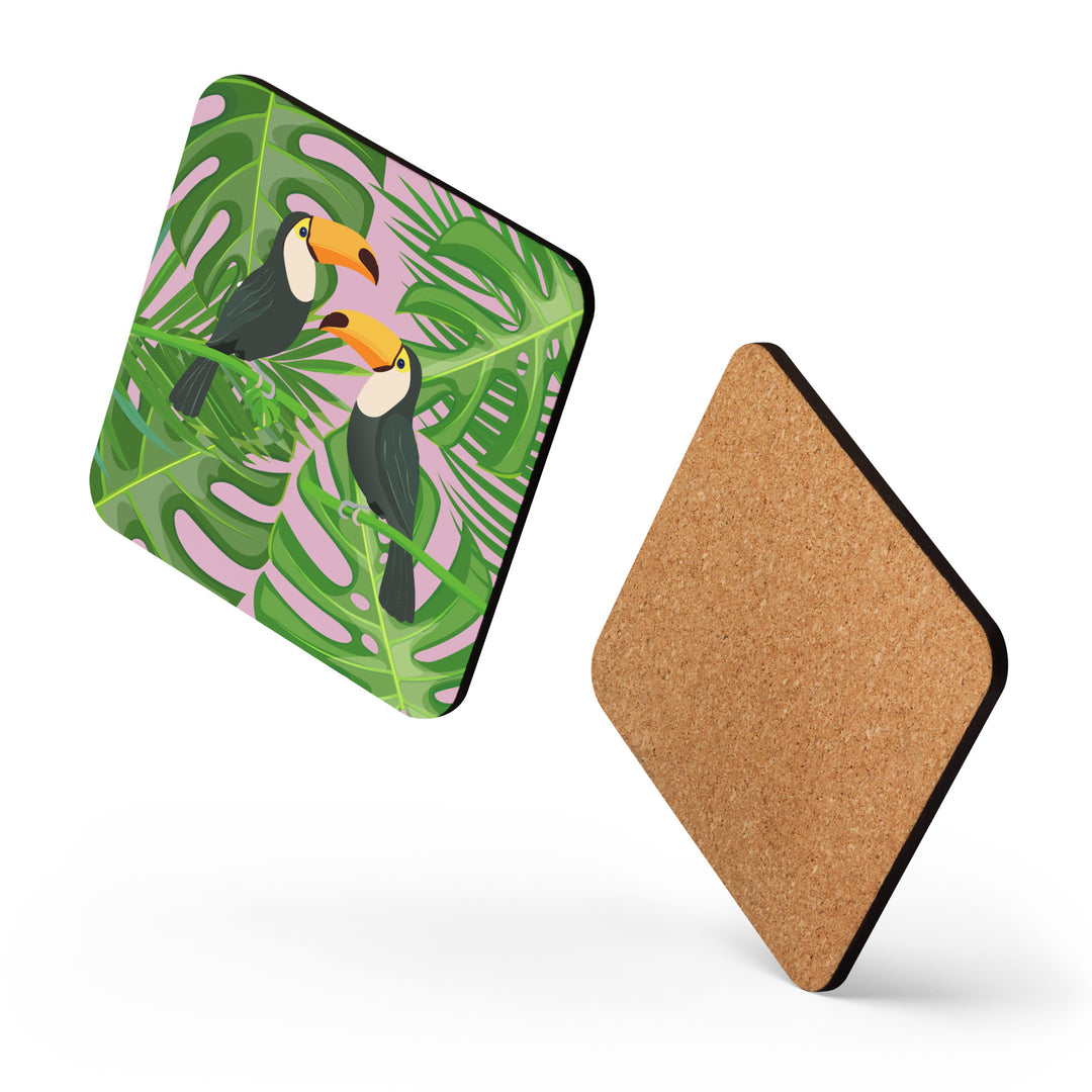 Tropical Toucans and Lush Leaves - Cork-backed coaster