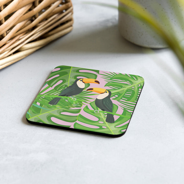 Tropical Toucans and Lush Leaves - Cork-backed coaster