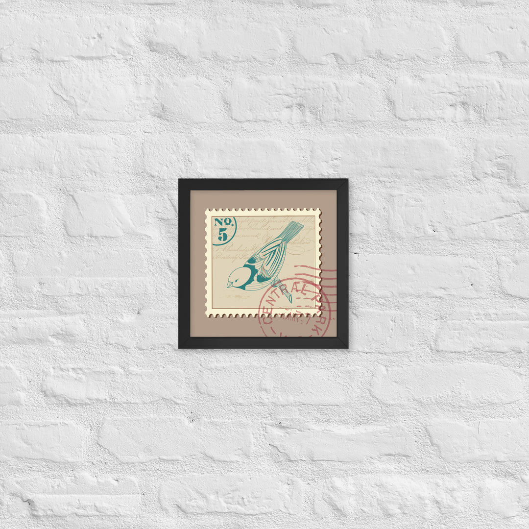 No. 5 Songbird Stamp to Central Park - Framed Print - Birds in Postage