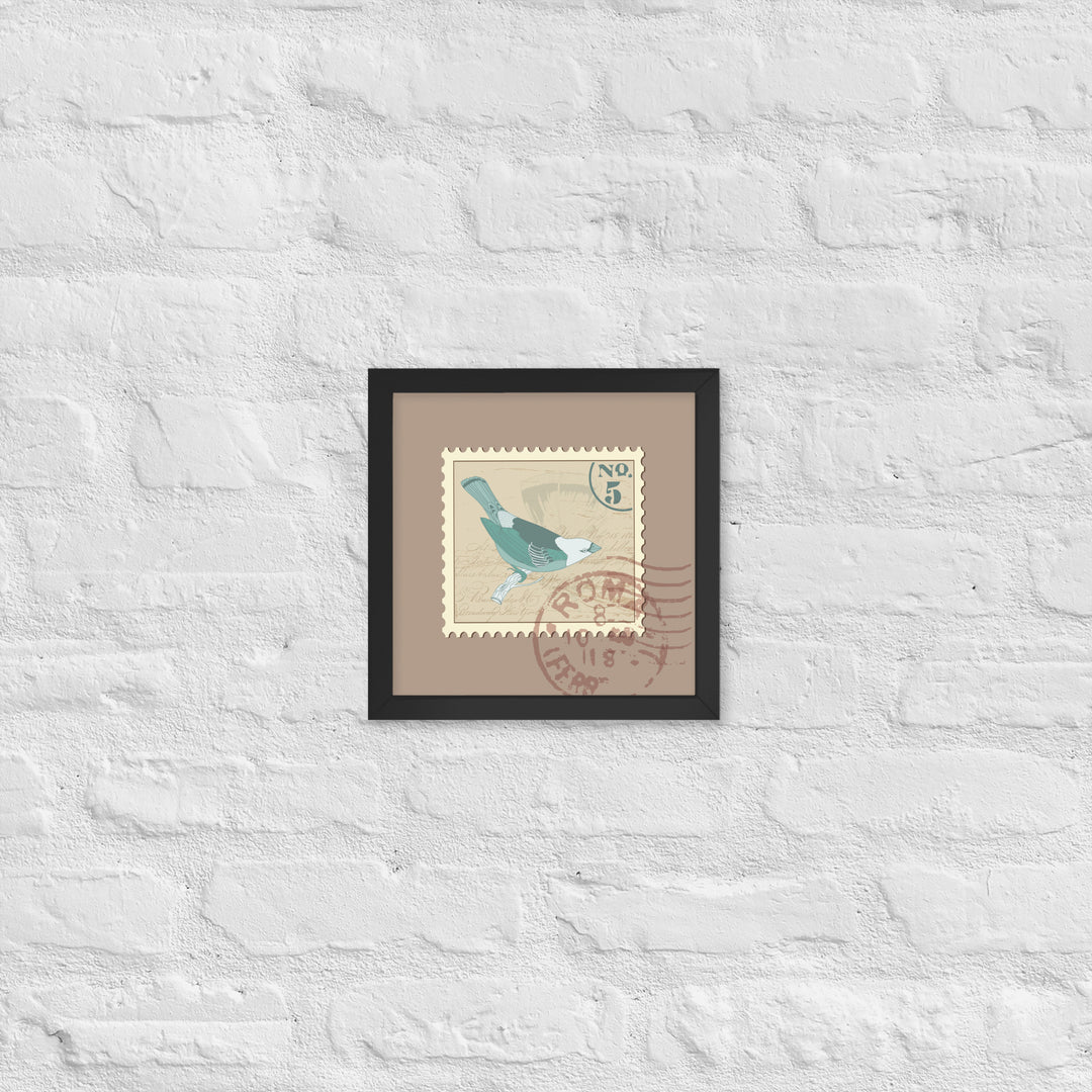 No. 5 Sparrow Stamp from Rome - Framed Print - Birds in Postage