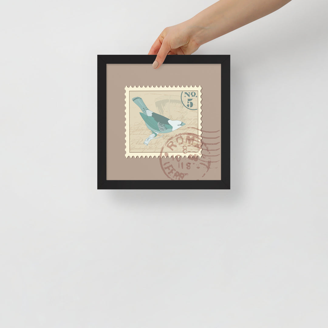 No. 5 Sparrow Stamp from Rome - Framed Print - Birds in Postage