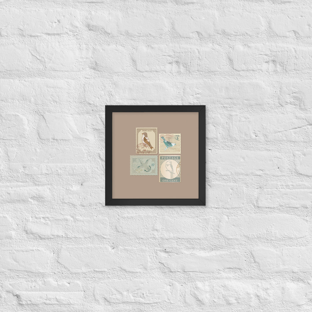 Birds in Postage Neutral 4 Stamp Collection - Framed Print