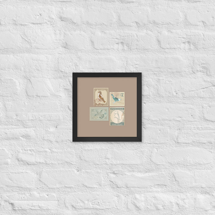 Birds in Postage Neutral 4 Stamp Collection - Framed Print