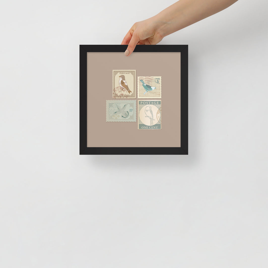 Birds in Postage Neutral 4 Stamp Collection - Framed Print