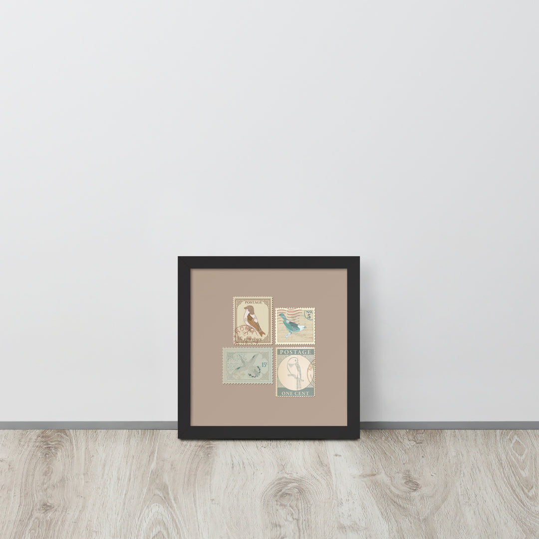 Birds in Postage Neutral 4 Stamp Collection - Framed Print