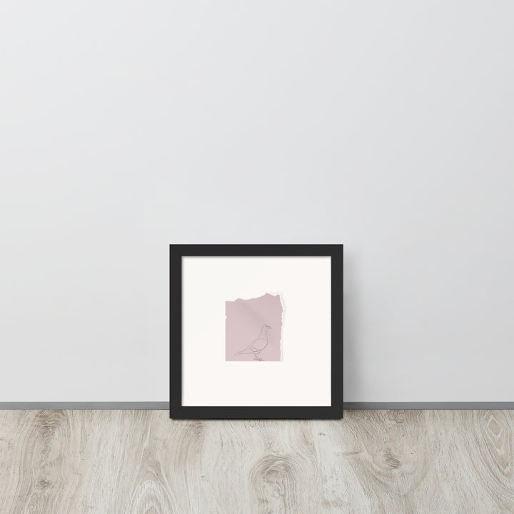 Pigeon Drawing on Torn Blush Paper - Tearaway Bird Sketch - 10" Framed Print