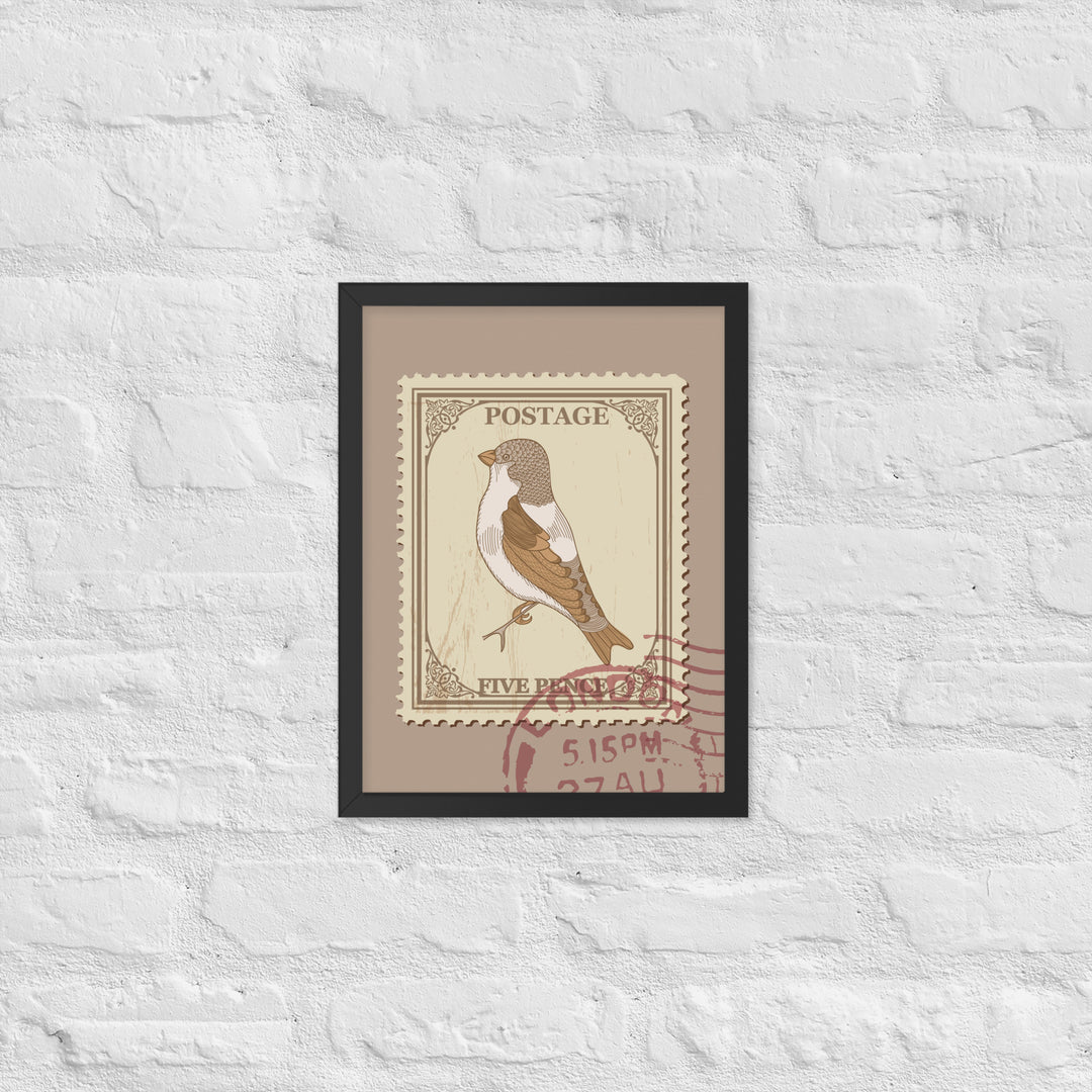 Five Pence Finch Stamp to London - Framed Print - Birds in Postage