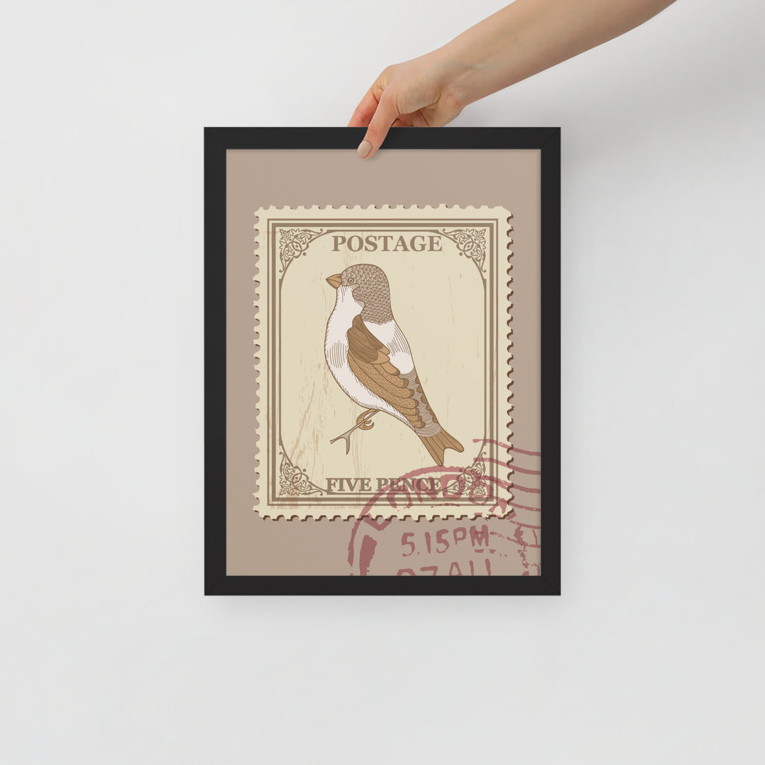 Five Pence Finch Stamp to London - Framed Print - Birds in Postage