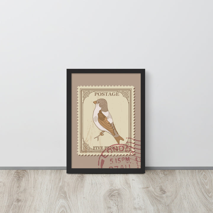 Five Pence Finch Stamp to London - Framed Print - Birds in Postage