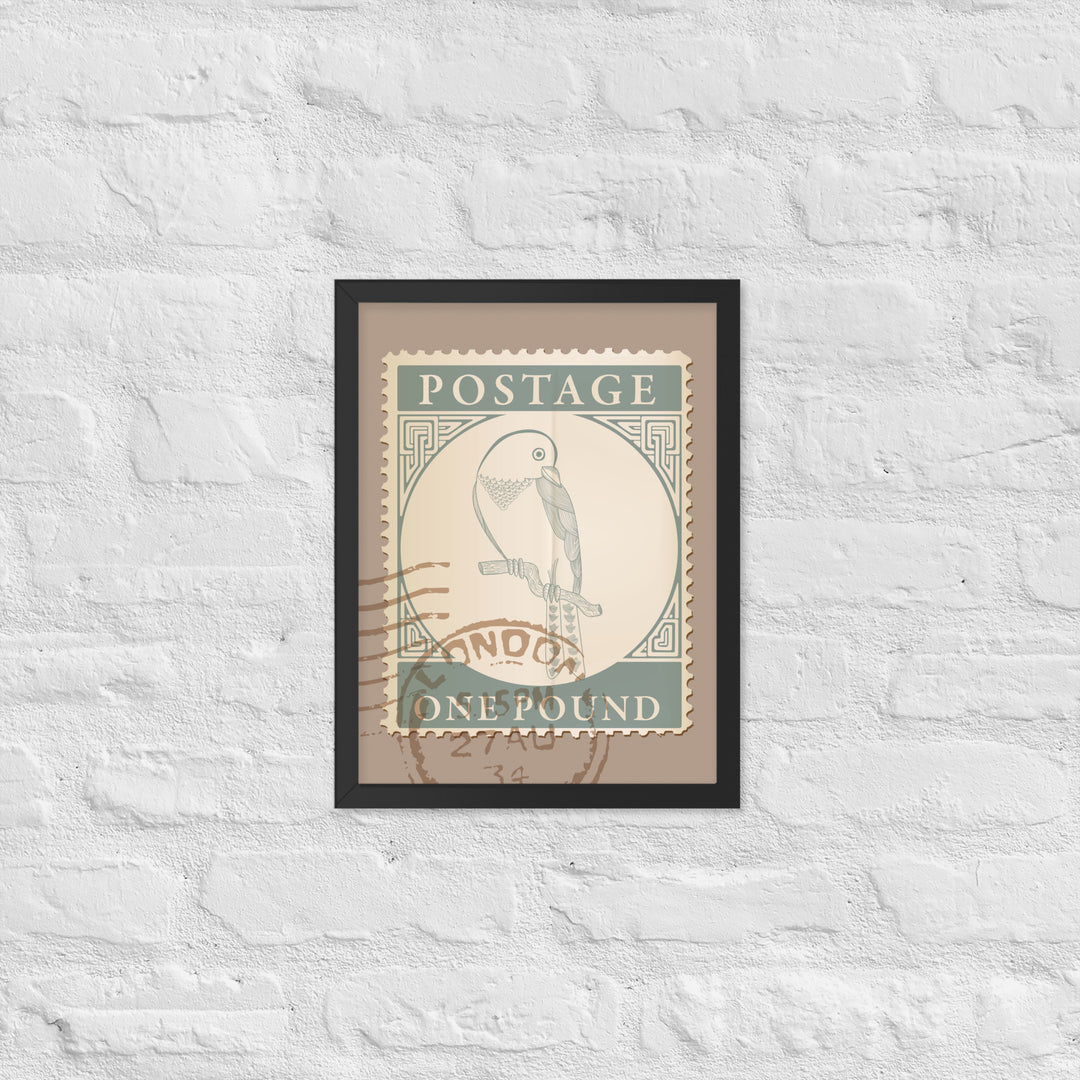 One Pound Parrot Stamp to London - Framed Print - Birds in Postage