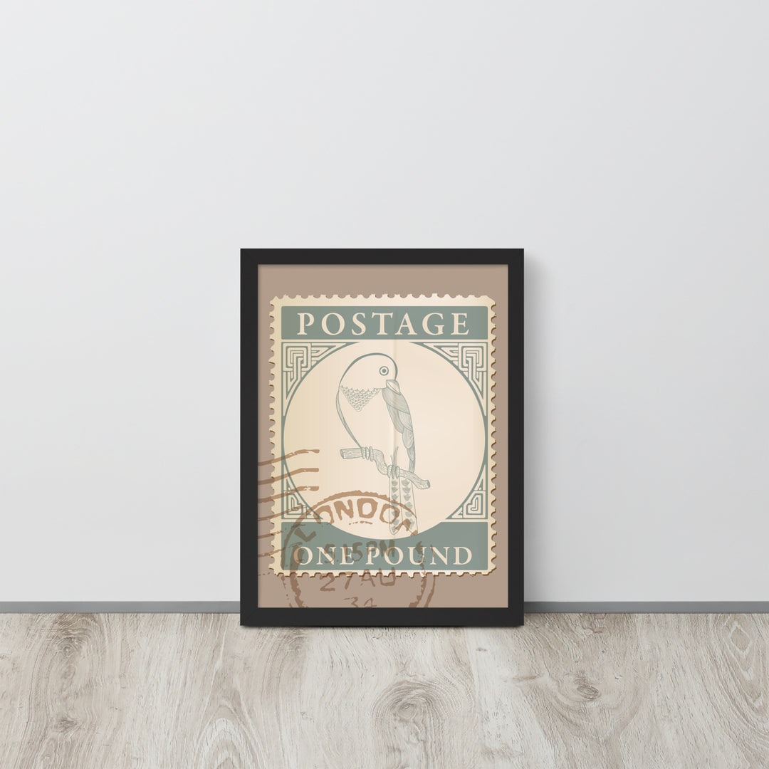 One Pound Parrot Stamp to London - Framed Print - Birds in Postage