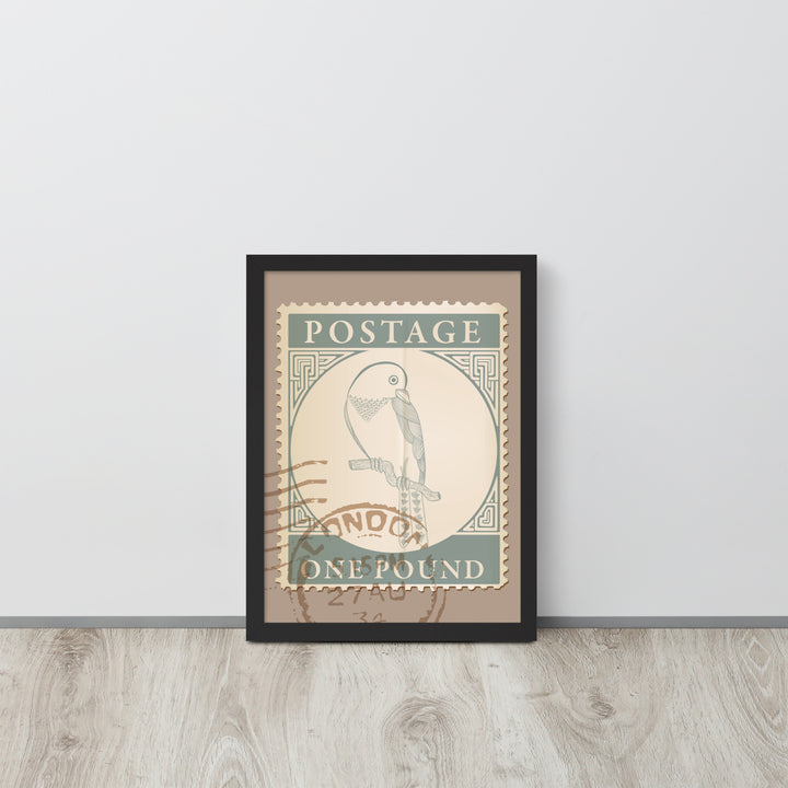 One Pound Parrot Stamp to London - Framed Print - Birds in Postage