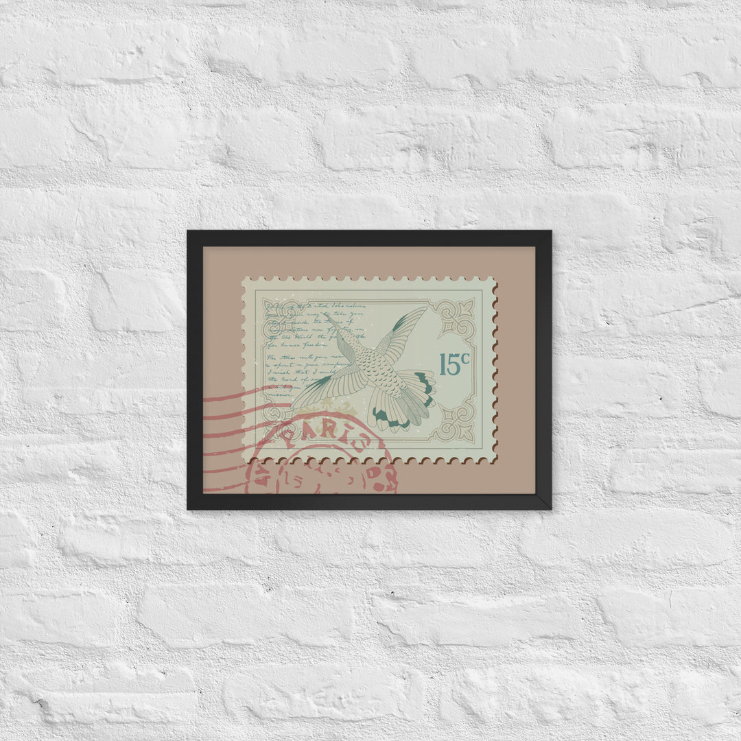 Hummingbird Stamp to Paris 15c - Framed Print - Birds in Postage