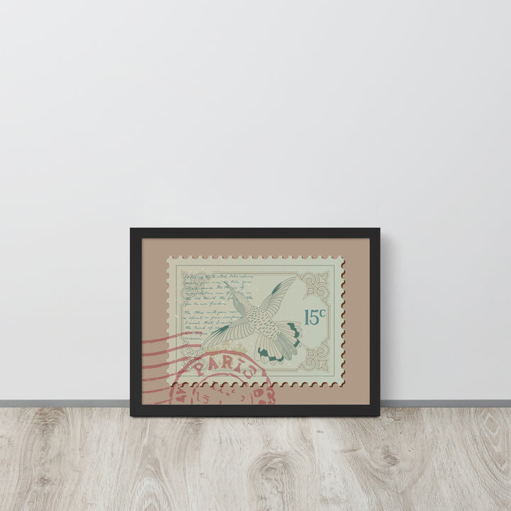 Hummingbird Stamp to Paris 15c - Framed Print - Birds in Postage