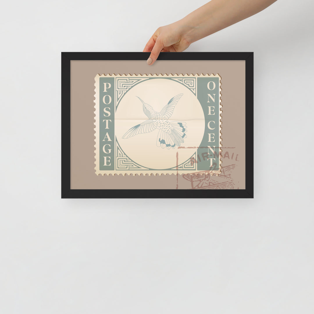 Airmail Hummingbird Stamp One Cent - Framed Print - Birds in Postage