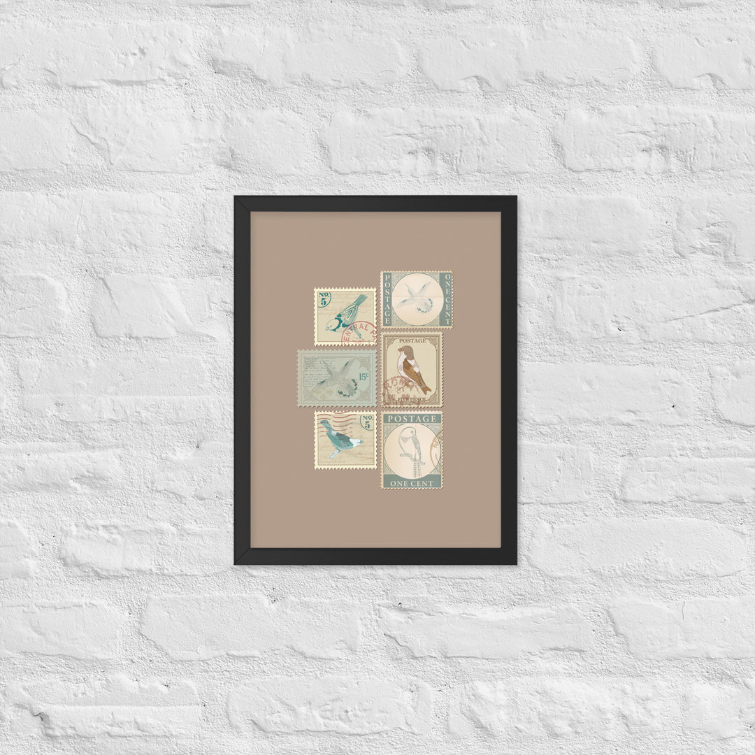 Birds in Postage Neutral 6 Stamp Collection - Framed Print