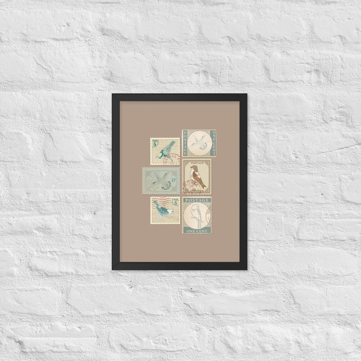 Birds in Postage Neutral 6 Stamp Collection - Framed Print