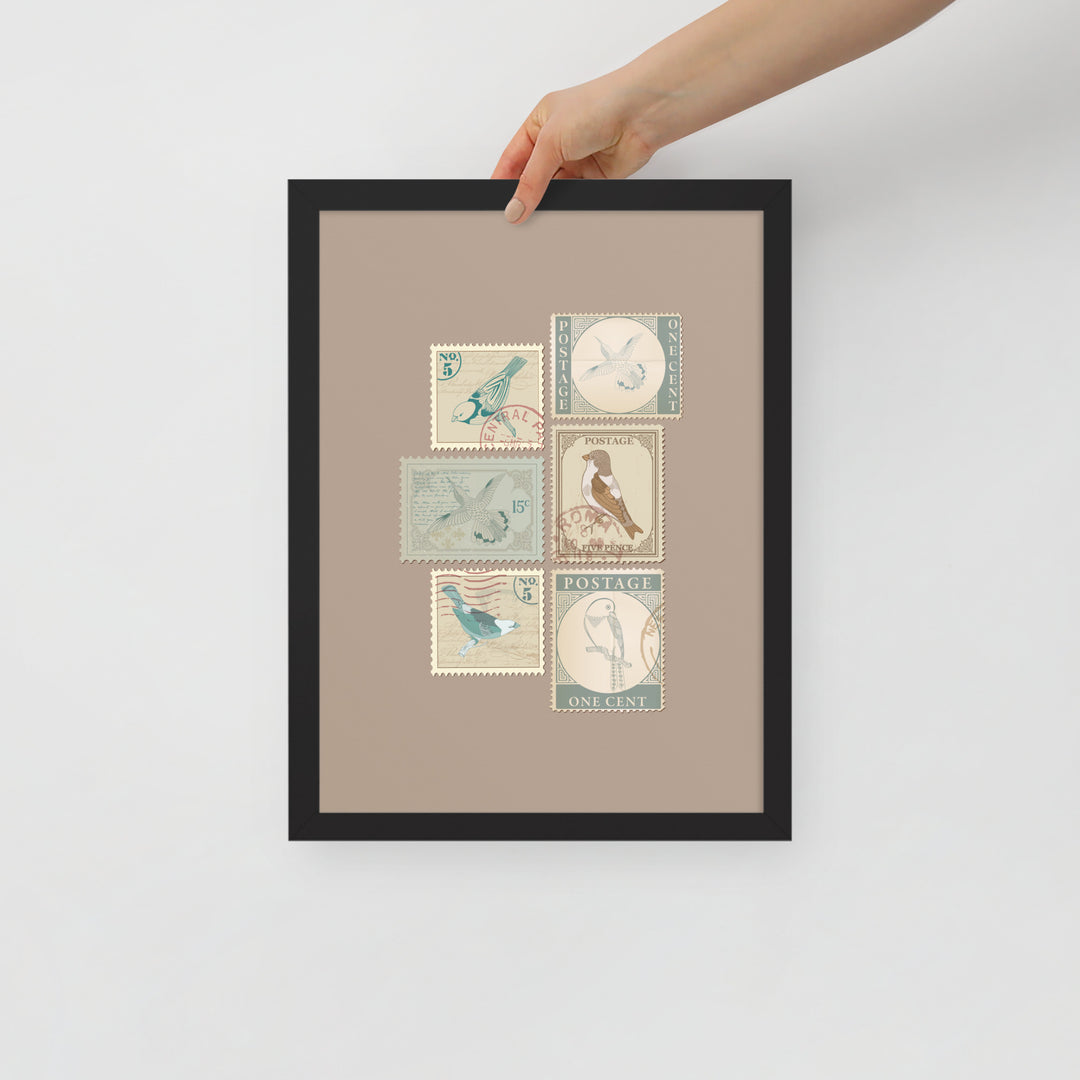 Birds in Postage Neutral 6 Stamp Collection - Framed Print